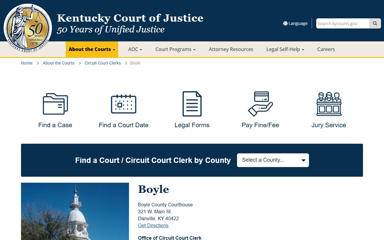 Boyle County Kentucky Circuit Court Clerk office for probate records