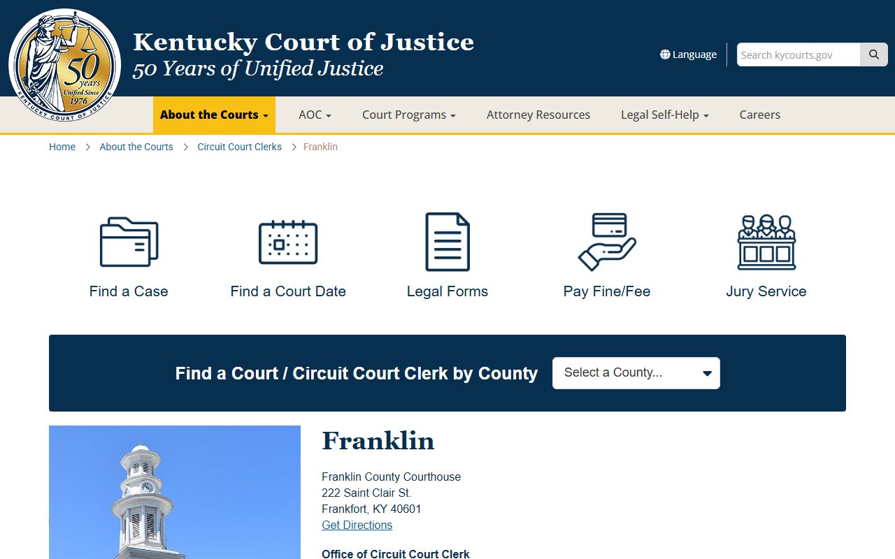 Franklin County Kentucky Circuit Court Clerk office for probate records