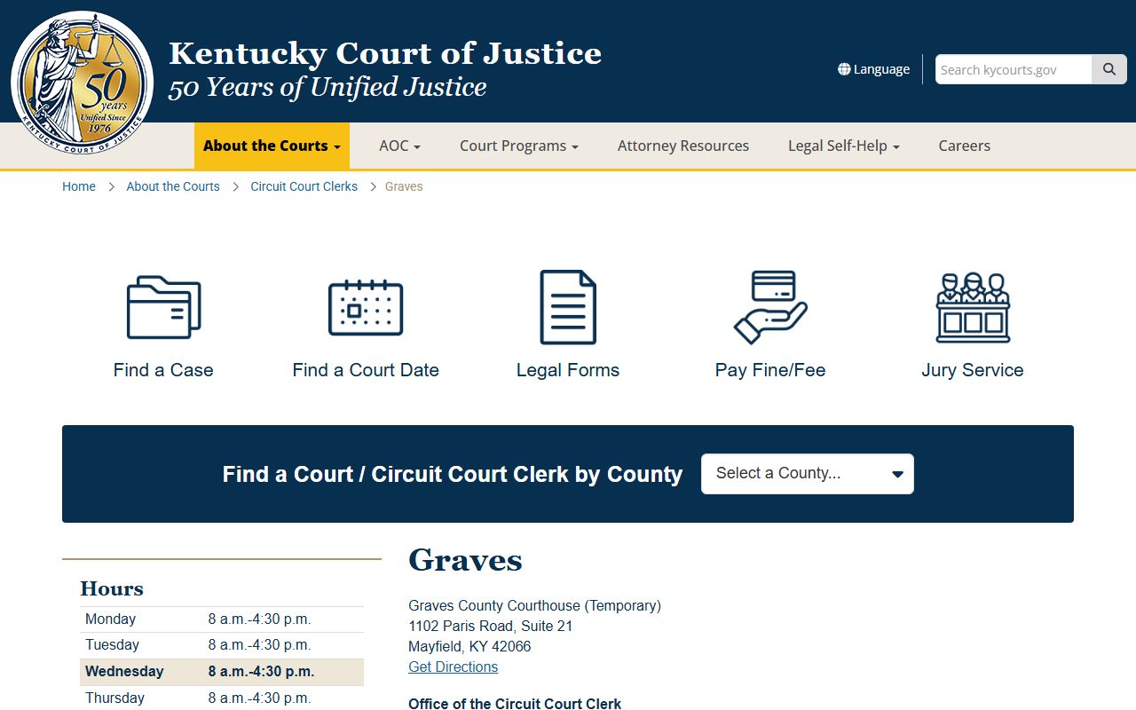 Graves County Kentucky Circuit Court Clerk office for probate records