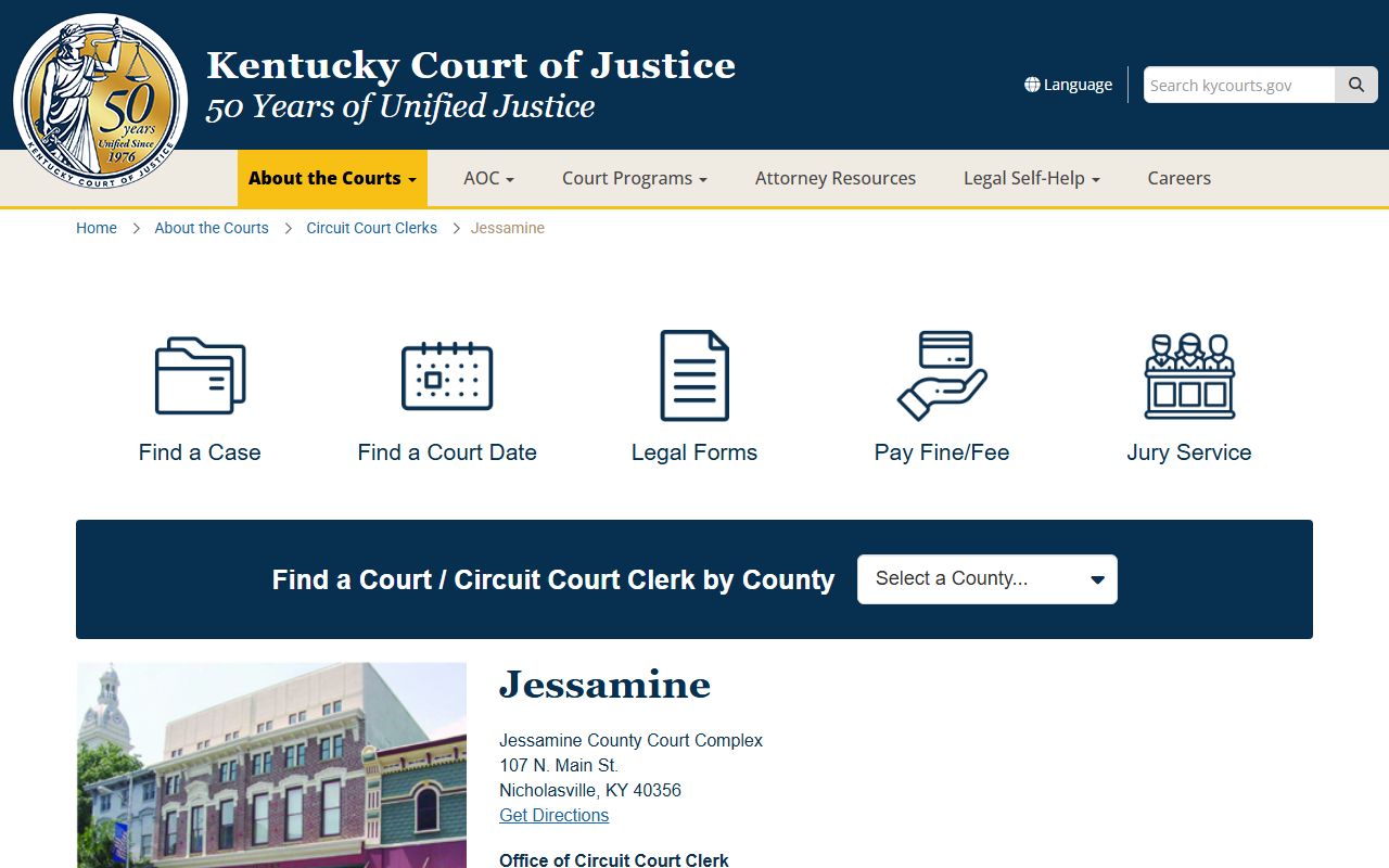 Jessamine County Kentucky Circuit Court Clerk office for probate records