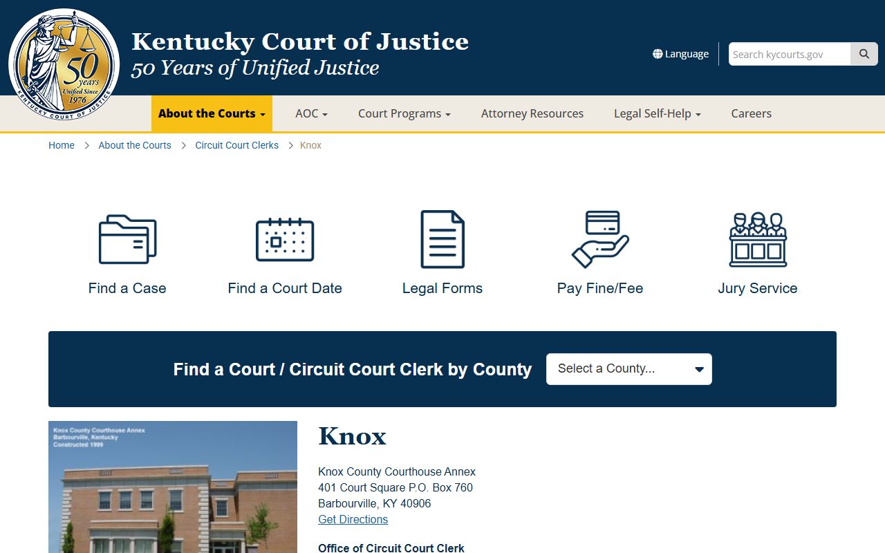 Knox County Kentucky Circuit Court Clerk office for probate records