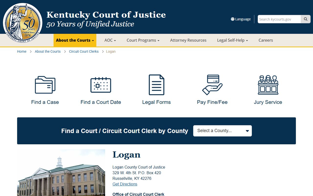 Logan County Kentucky Circuit Court Clerk office for probate records