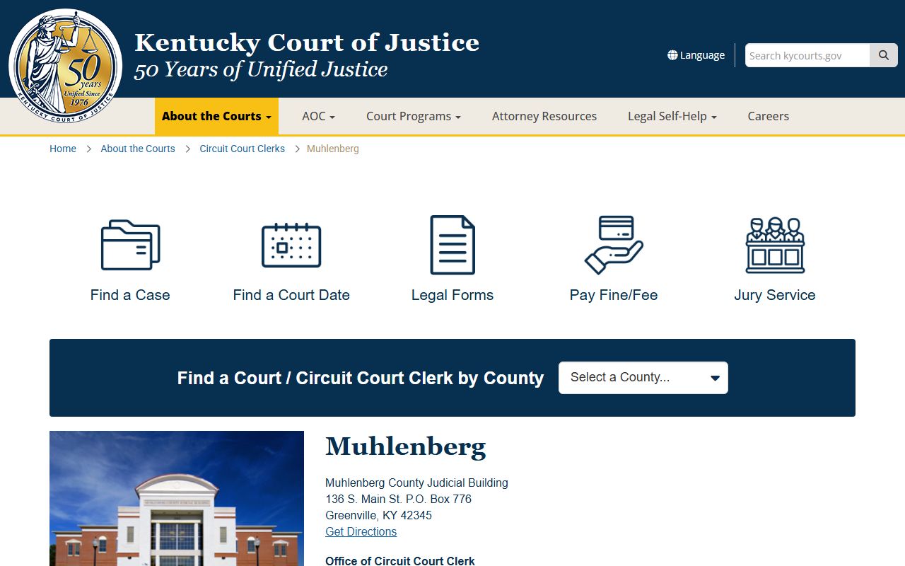 Muhlenberg County Kentucky Circuit Court Clerk office for probate records
