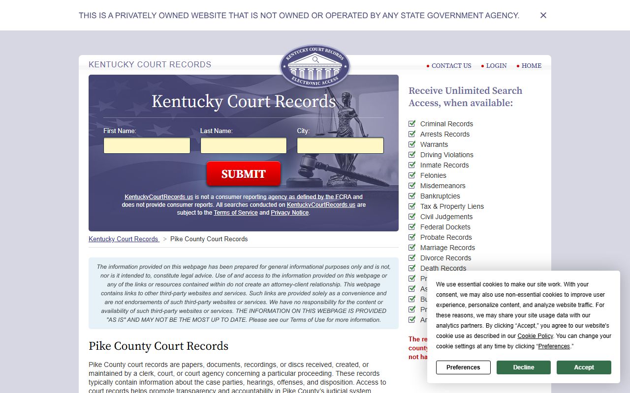 Pike County Kentucky court records information for probate searches