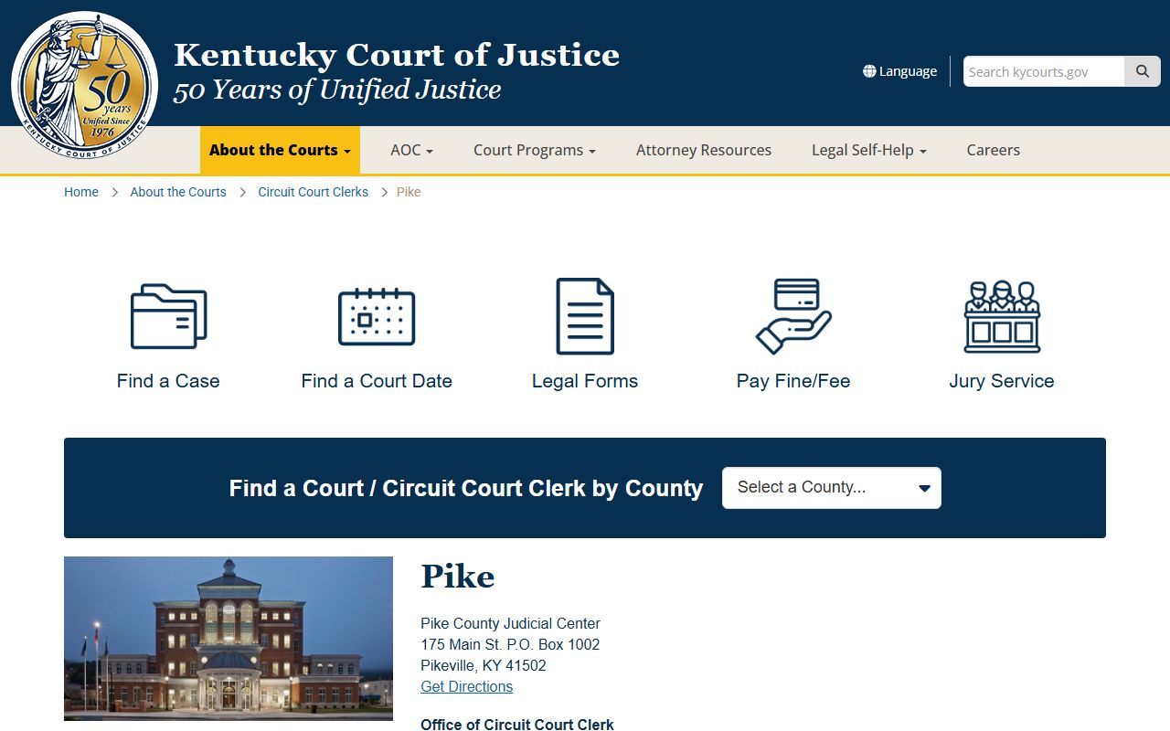 Pike County Kentucky Circuit Court Clerk office for probate records
