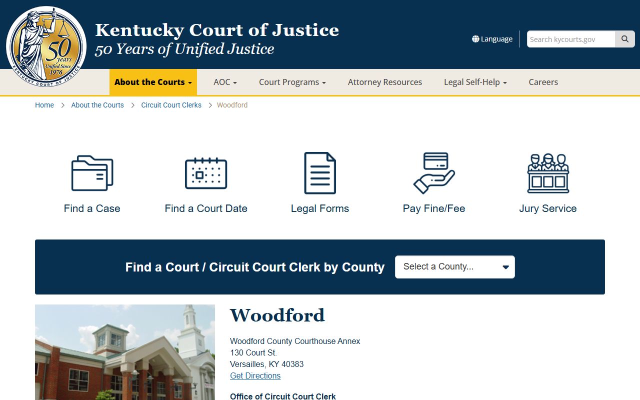 Woodford County Kentucky Circuit Court Clerk office for probate records