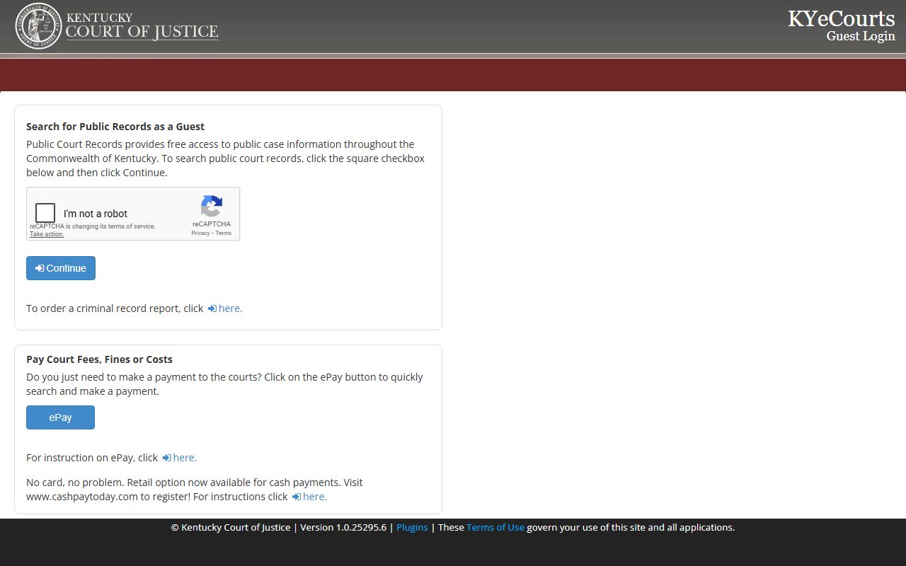 Kentucky CourtNet 2.0 portal for searching probate court records